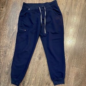 Figs Navy Jogger Pants with Gray Drawstring